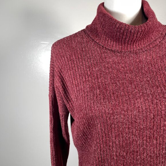 Forever 21 Burgundy Turtleneck Chunky Tight Knit 3/4 Sleeve Pullover Sweater S - Picture 4 of 12